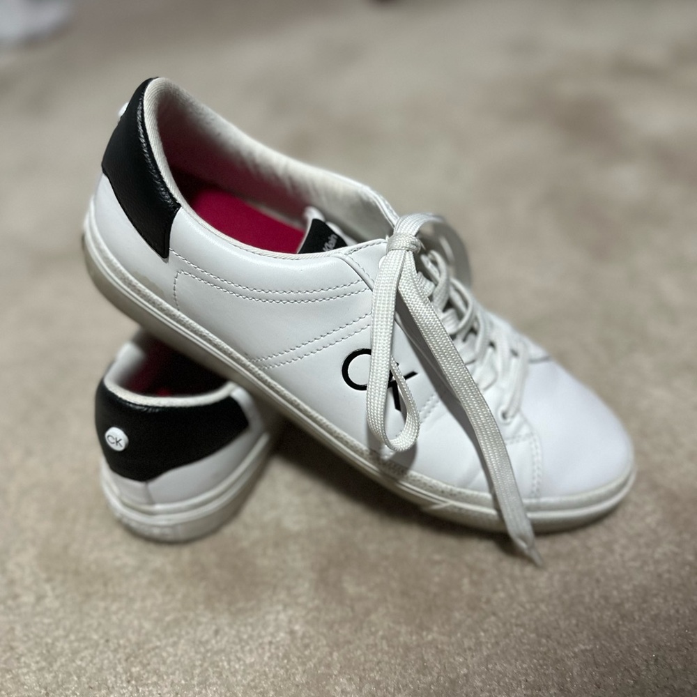 Calvin Klein white leather tennis shoes